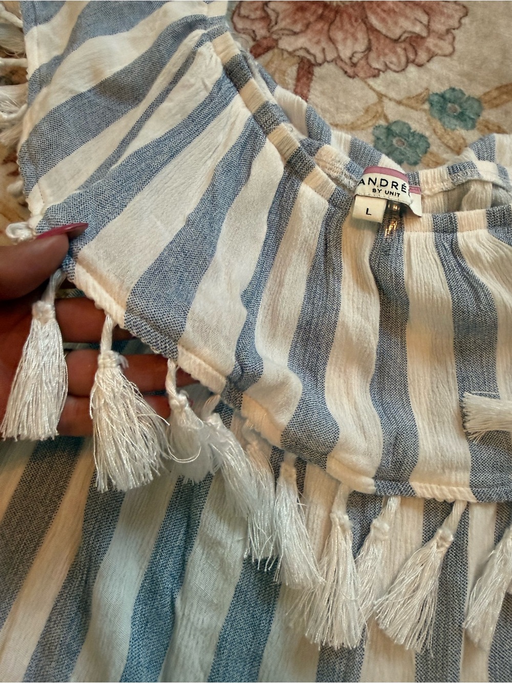 ANDRÉE BY UNIT Blue and White Striped Off-Shoulder Top - Picture 3 of 7